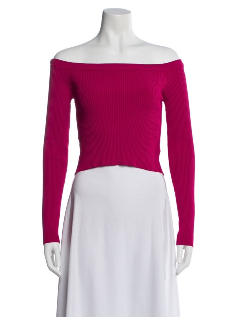 Alice and Olivia Off-Shoulder Ribbed Sweater Top - Hot Pink